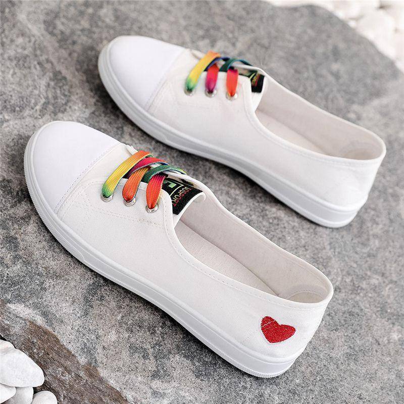 Damen Casual Flats Schnürschuhe Flache Schuhe Herbstmode Bequeme Weibliche Canvas Loafers Vulkanisierte Schuhe Damenschuhe 40 weiß von Joom DACH