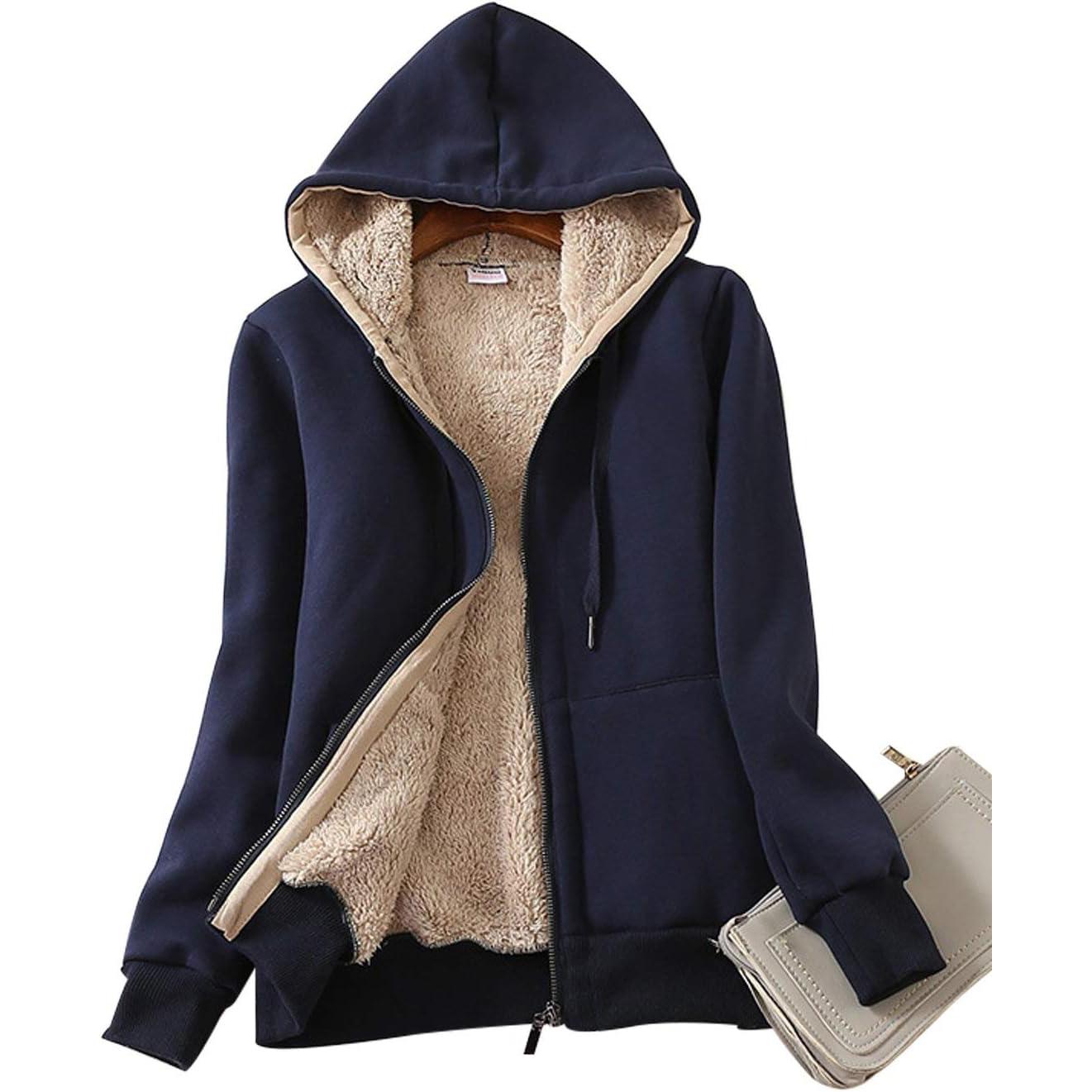 Damen Casual Full Zip Up Sherpa Gefüttert Hoodie Sweatshirt Jacke Plus Größe Plüsch Mantel 8XL blau von Joom DACH