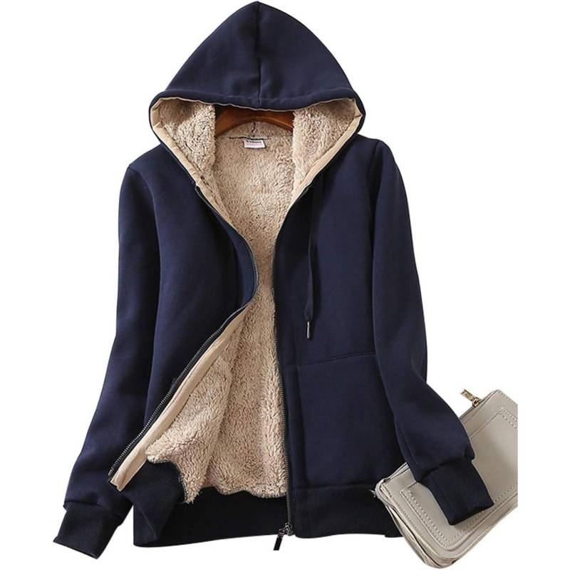 Damen Casual Full Zip Up Sherpa Gefüttert Hoodie Sweatshirt Jacke Plus Größe Plüsch Mantel 8XL blau von Joom DACH