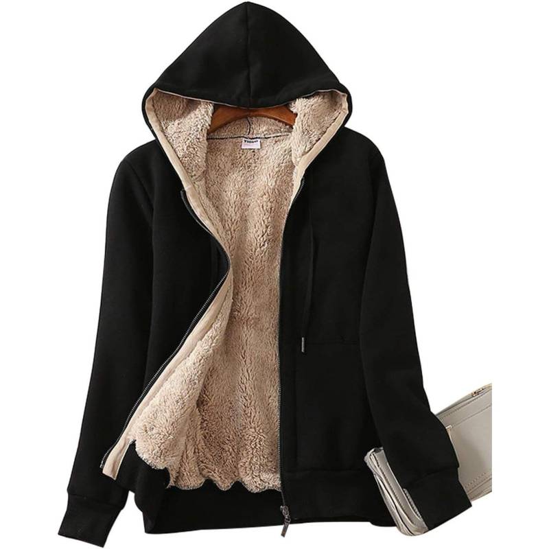 Damen Casual Full Zip Up Sherpa Gefüttert Hoodie Sweatshirt Jacke Plus Größe Plüsch Mantel 8XL von Joom DACH