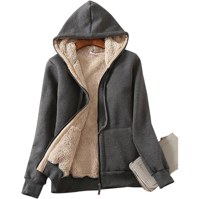 Damen Casual Full Zip Up Sherpa Gefüttert Hoodie Sweatshirt Jacke Plus Größe Plüsch Mantel L von Joom DACH