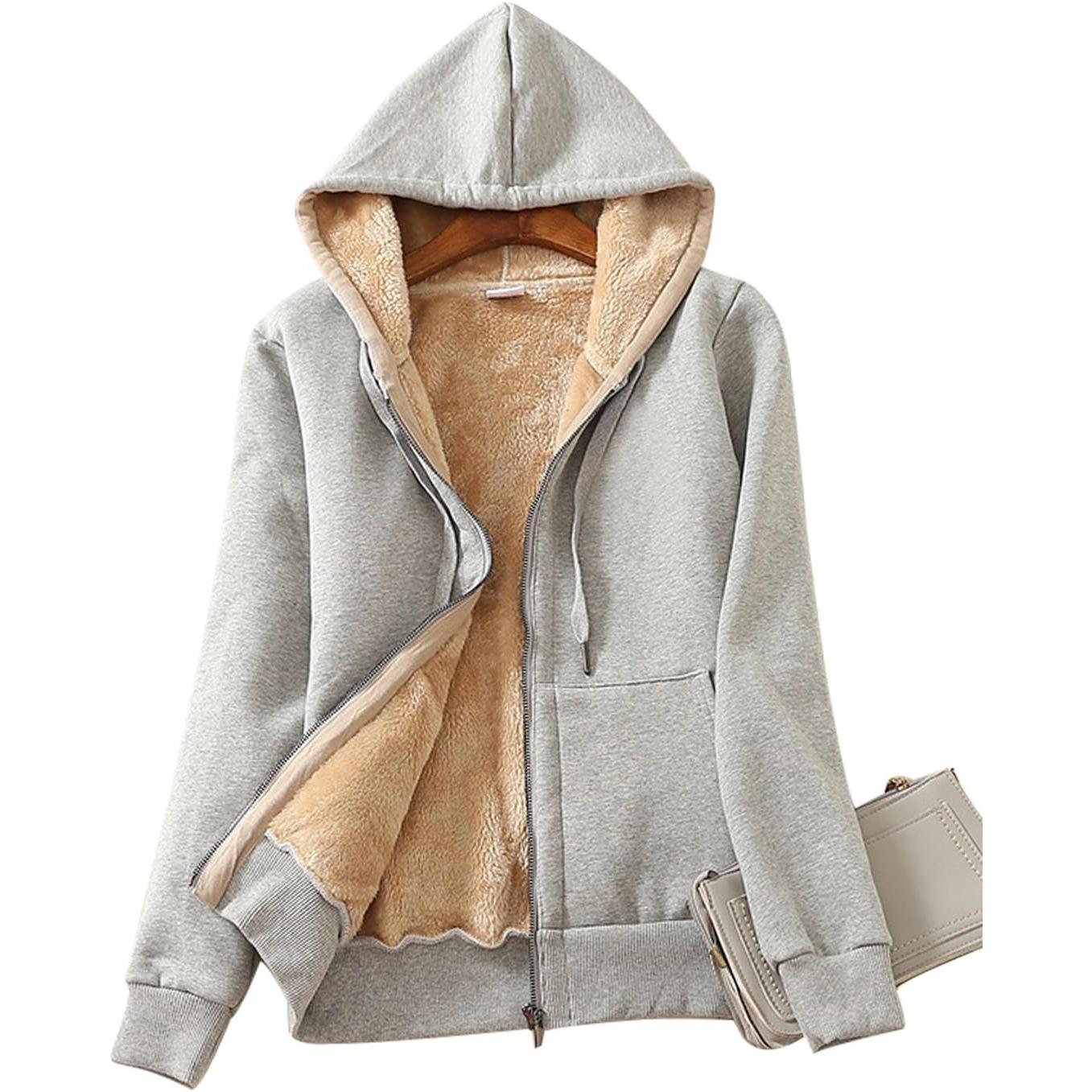 Damen Casual Full Zip Up Sherpa Gefüttert Hoodie Sweatshirt Jacke Plus Größe Plüsch Mantel M von Joom DACH