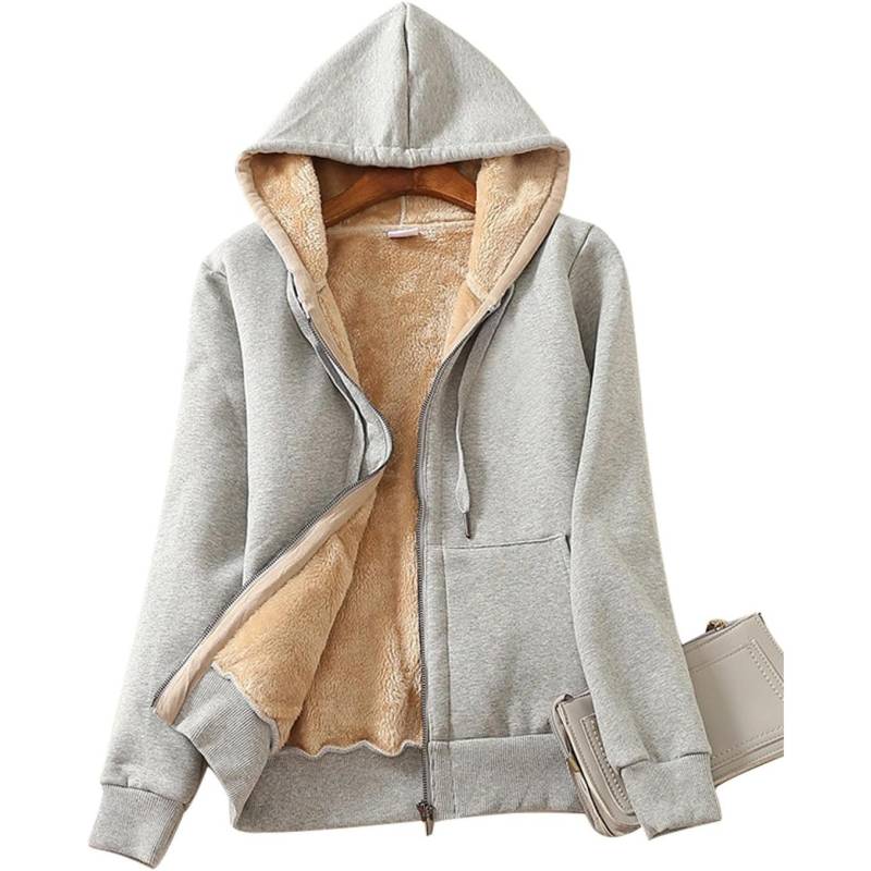 Damen Casual Full Zip Up Sherpa Gefüttert Hoodie Sweatshirt Jacke Plus Größe Plüsch Mantel M von Joom DACH