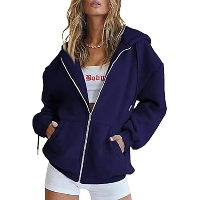 Damen Casual Full Zip Up Sherpa Gefüttert Hoodie Sweatshirt Jacke Plus Größe Plüsch Mantel M navy blau von Joom DACH