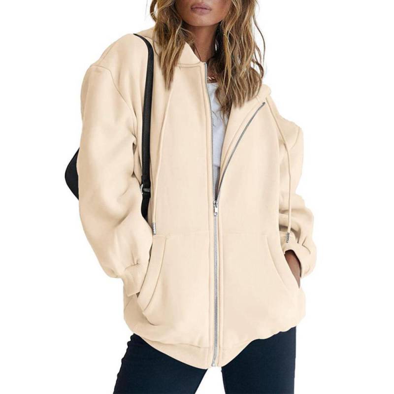 Damen Casual Full Zip Up Sherpa Gefüttert Hoodie Sweatshirt Jacke Plus Größe Plüsch Mantel XL beige von Joom DACH