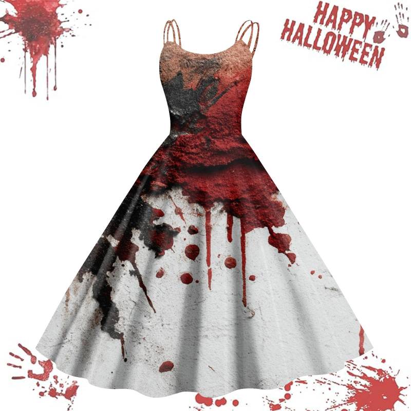 Damen Casual Halloween Bedrucktes Träger Vintage Kleid S rosa von Joom DACH