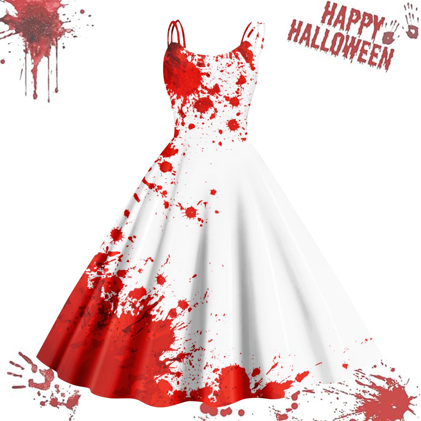 Damen Casual Halloween Bedrucktes Träger Vintage Kleid S weinrot von Joom DACH