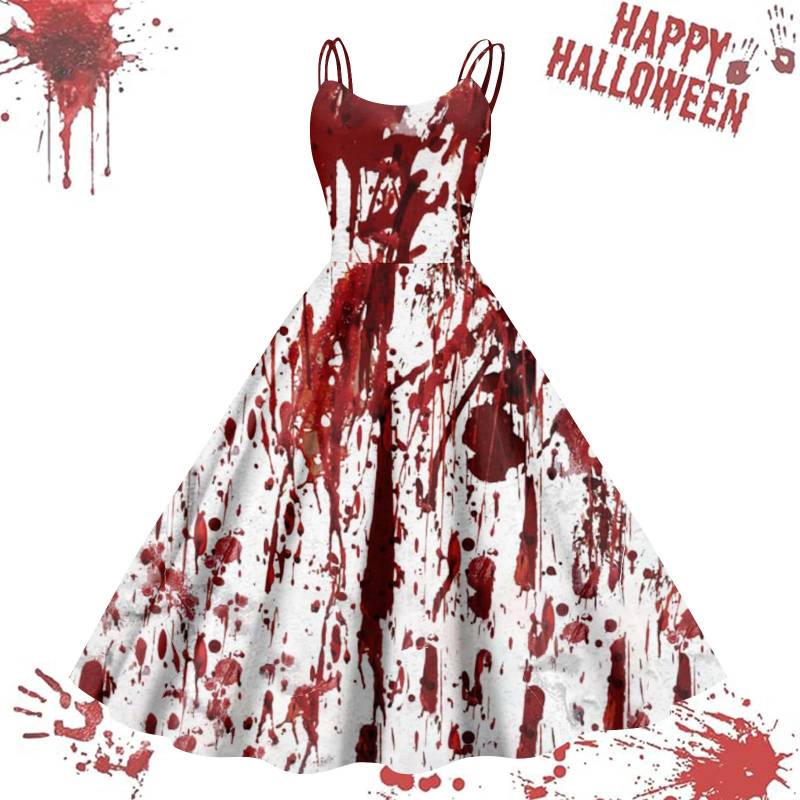 Damen Casual Halloween Bedrucktes Träger Vintage Kleid S weiß von Joom DACH