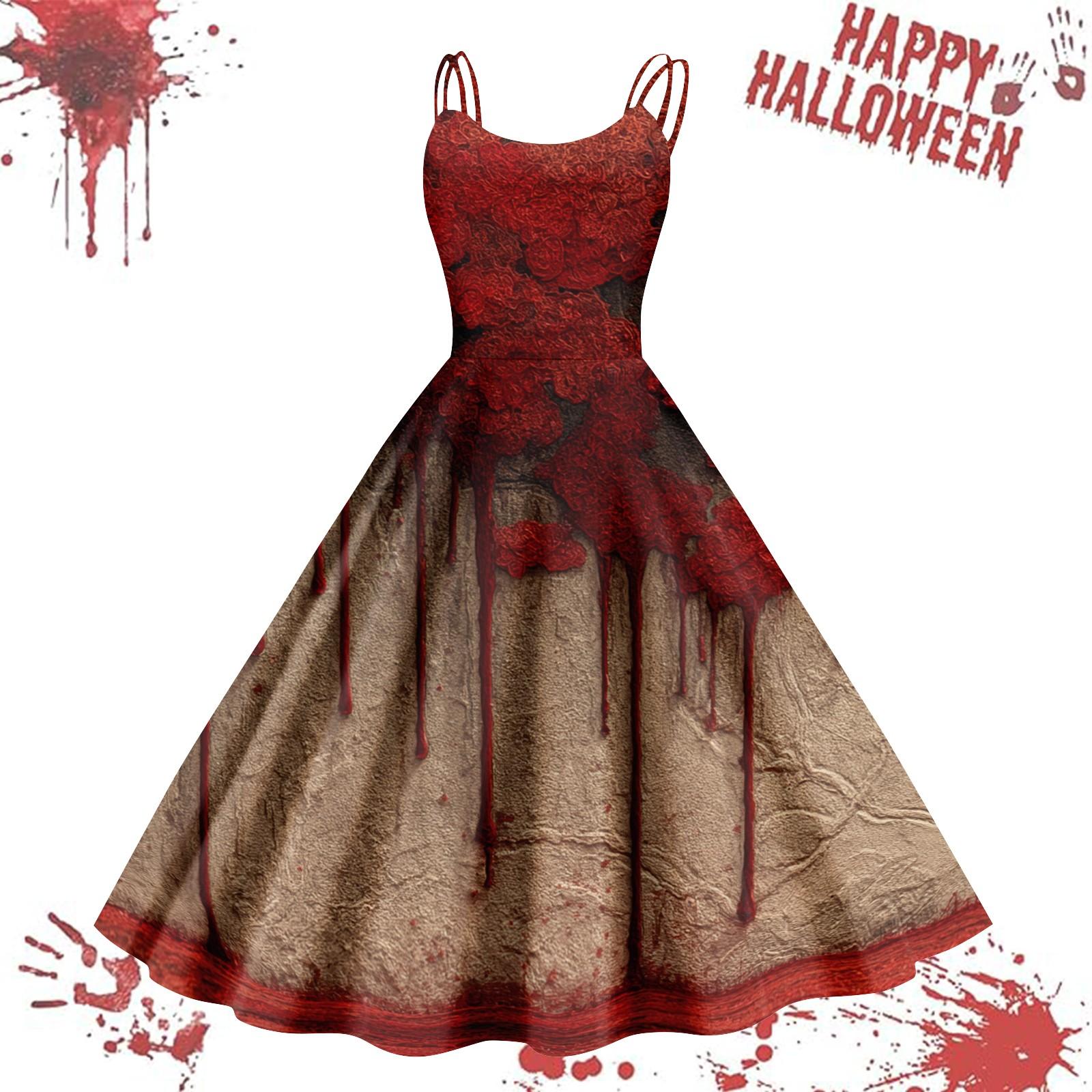 Damen Casual Halloween Bedrucktes Träger Vintage Kleid XXL heißes rosa von Joom DACH