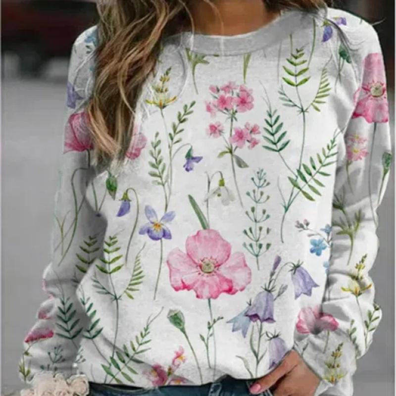 Damen Casual Landscape Printed Langarmshirt Loose Elegant Herbst Beliebter Hoodie Rundhals 6XL von Joom DACH