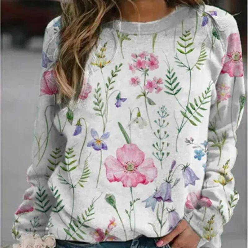 Damen Casual Landscape Printed Langarmshirt Loose Elegant Herbst Beliebter Hoodie Rundhals 6XL von Joom DACH