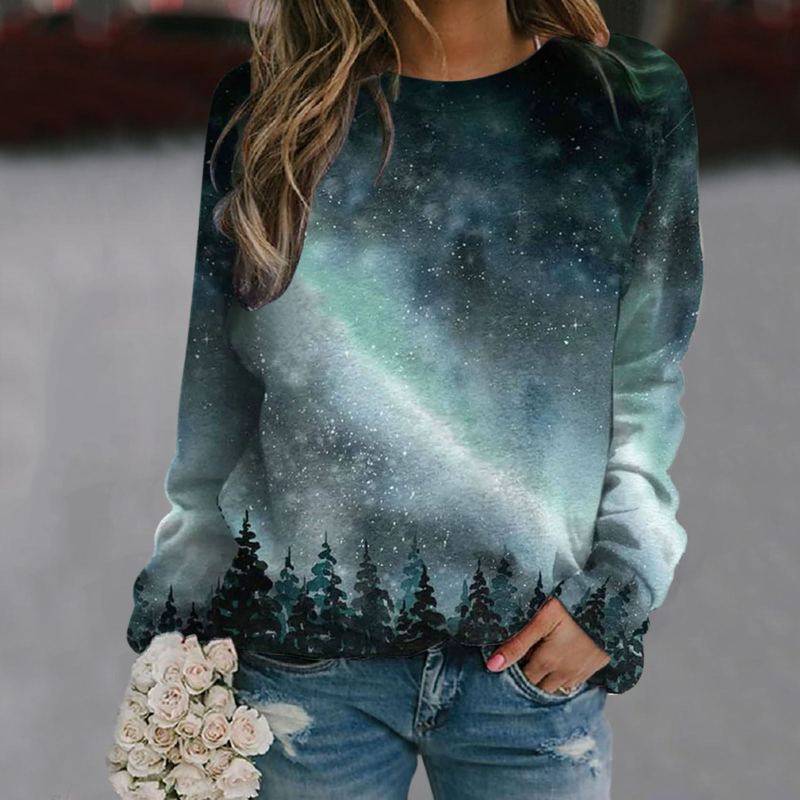 Damen Casual Landscape Printed Langarmshirt Loose Elegant Herbst Beliebter Hoodie Rundhals S von Joom DACH