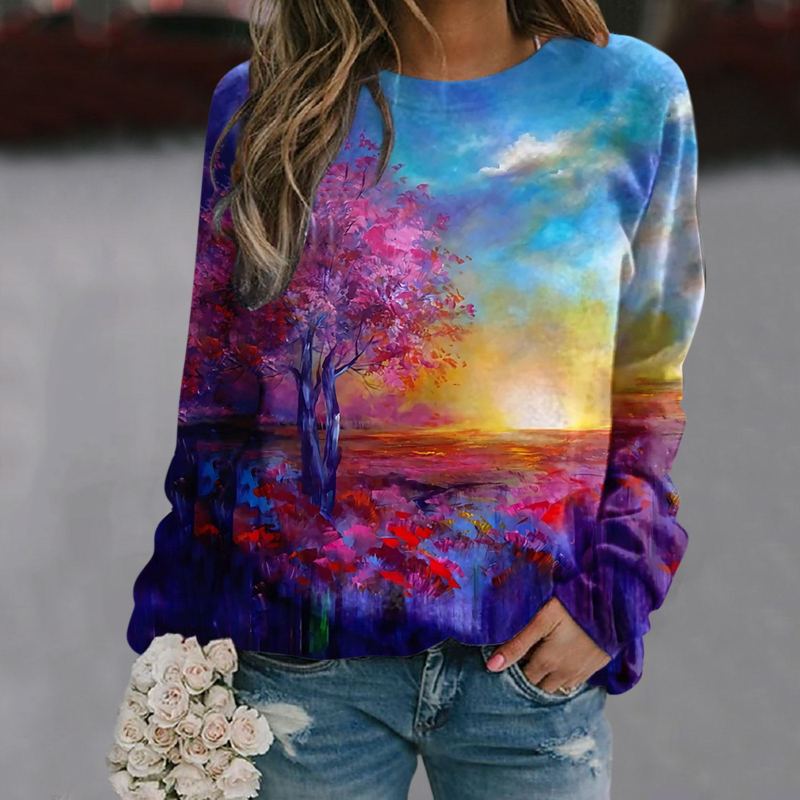 Damen Casual Landscape Printed Langarmshirt Loose Elegant Herbst Beliebter Hoodie Rundhals XL Damen Casual Landscape Printed Langarmshirt Loose Elegant Herbst Beliebter Hoodie Rundhals XL von Joom DACH