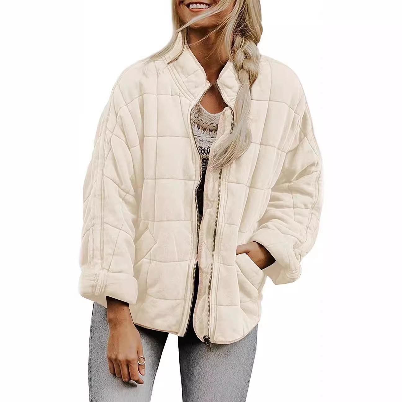 Damen Casual Leichte Steppjacke Langarm Übergroßer warmer Wintermantel mit Reißverschluss und Taschen XXL apricot von Joom DACH