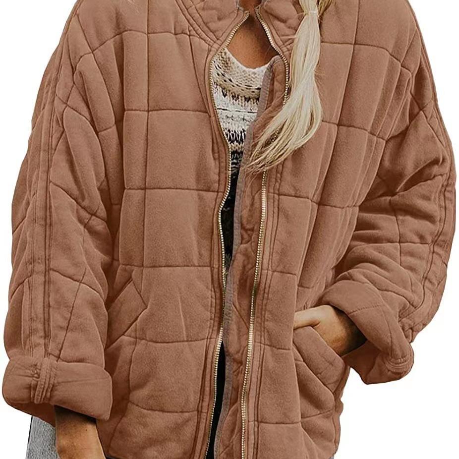 Damen Casual Leichte Steppjacke Langarm Übergroßer warmer Wintermantel mit Reißverschluss und Taschen XXL braun von Joom DACH