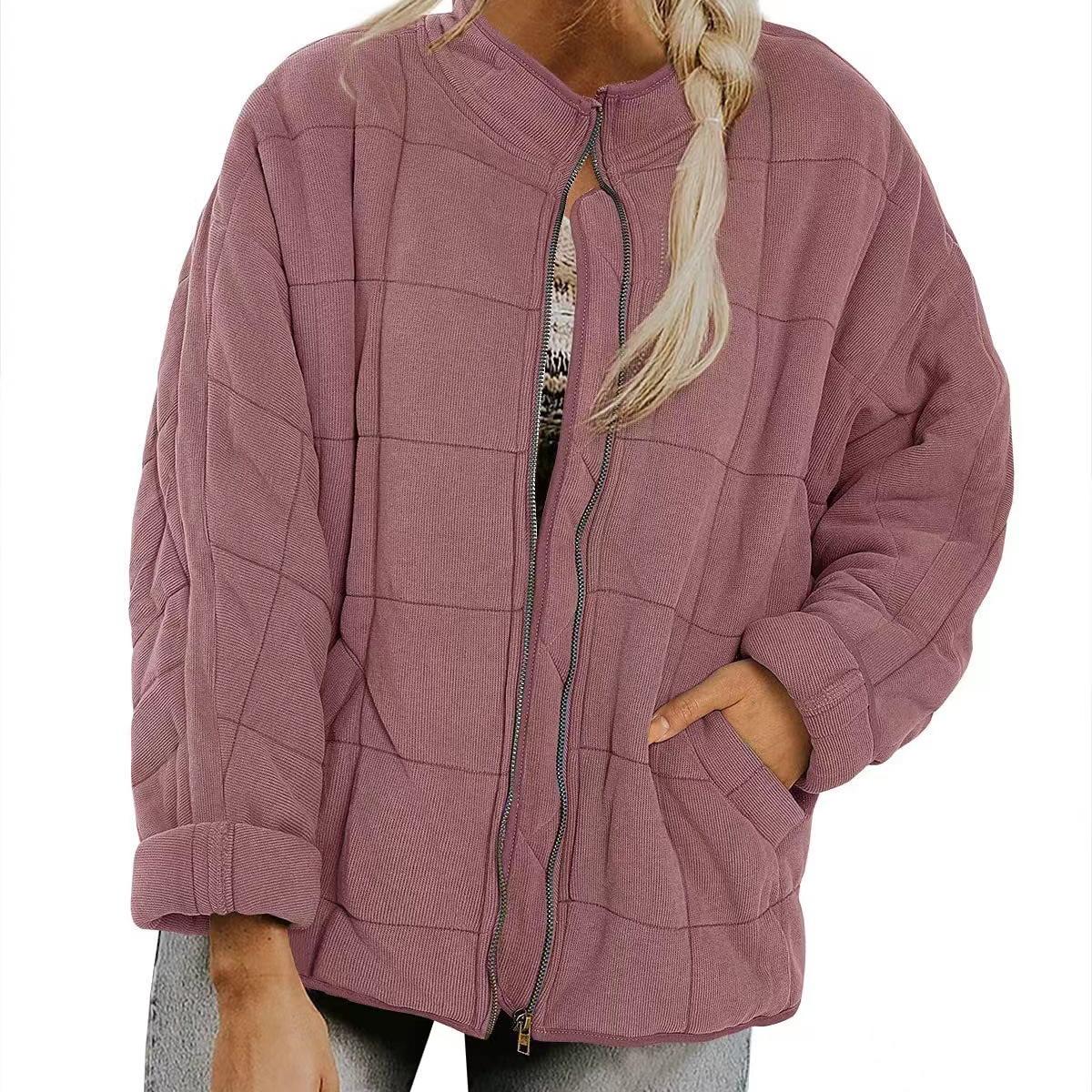 Damen Casual Leichte Steppjacke Langarm Übergroßer warmer Wintermantel mit Reißverschluss und Taschen XXL rosa von Joom DACH