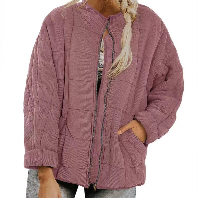 Damen Casual Leichte Steppjacke Langarm Übergroßer warmer Wintermantel mit Reißverschluss und Taschen XXL rosa von Joom DACH