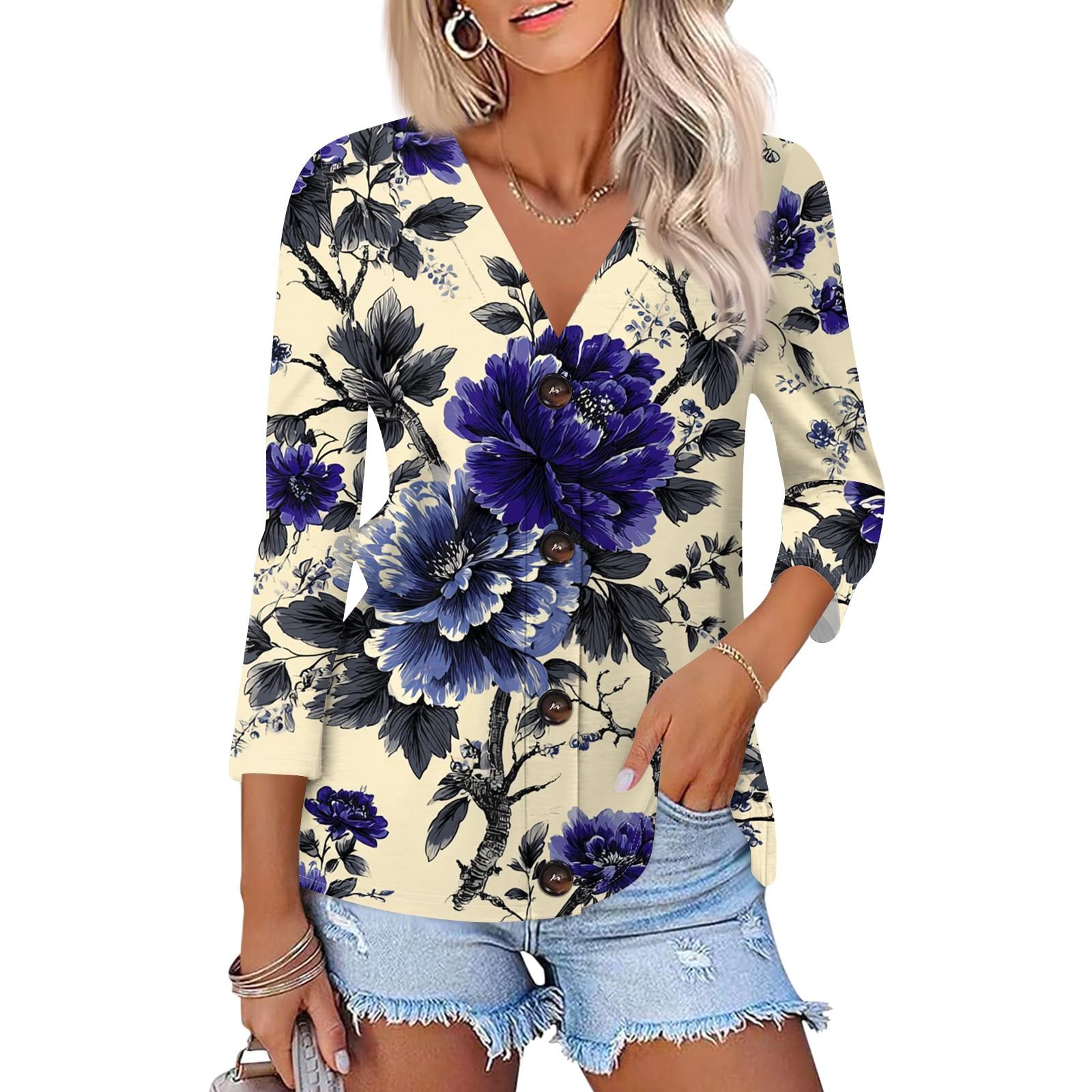 Damen Casual Mode Floral bedruckt Dreiviertelarm Knopf Strickjacke Top XXL beige von Joom DACH