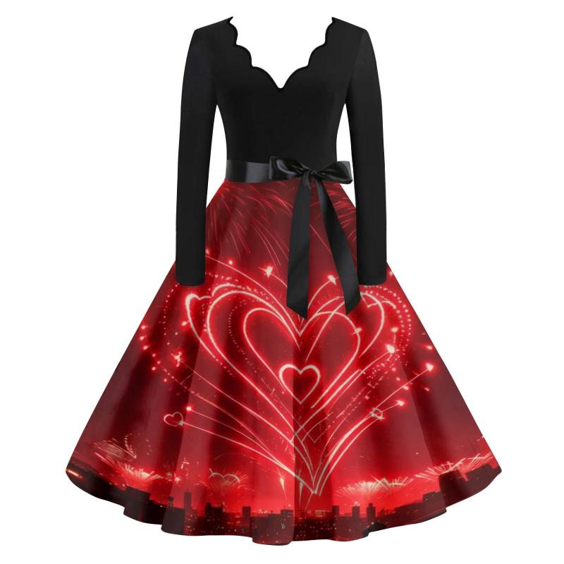 Damen Casual Mode Neujahr Bedrucktes V-Ausschnitt Vintage Kleid L rot von Joom DACH