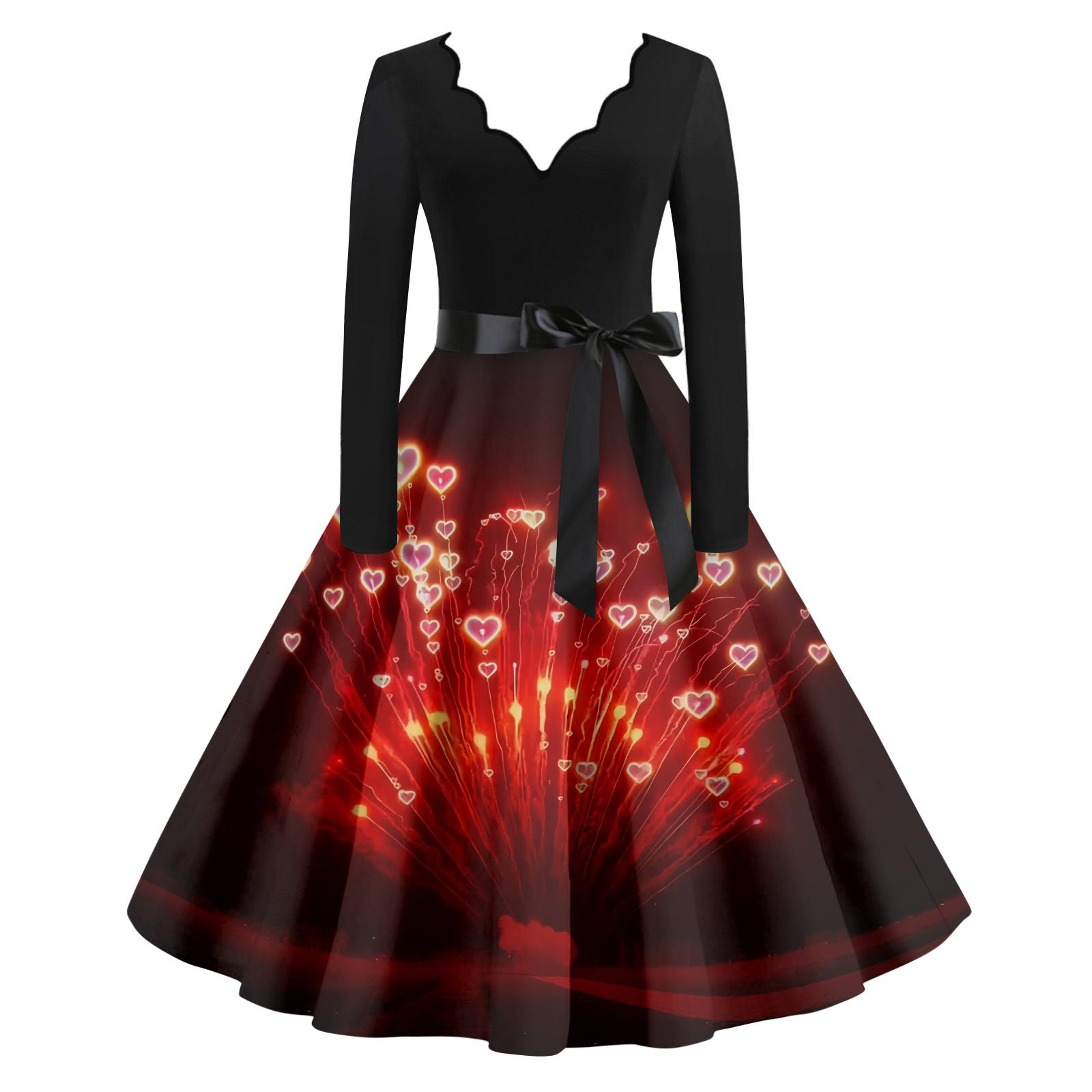 Damen Casual Mode Neujahr Bedrucktes V-Ausschnitt Vintage Kleid L weinrot von Joom DACH