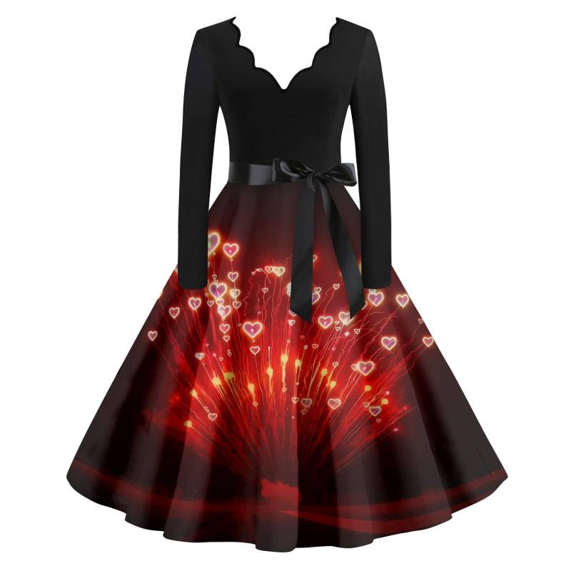 Damen Casual Mode Neujahr Bedrucktes V-Ausschnitt Vintage Kleid L weinrot von Joom DACH
