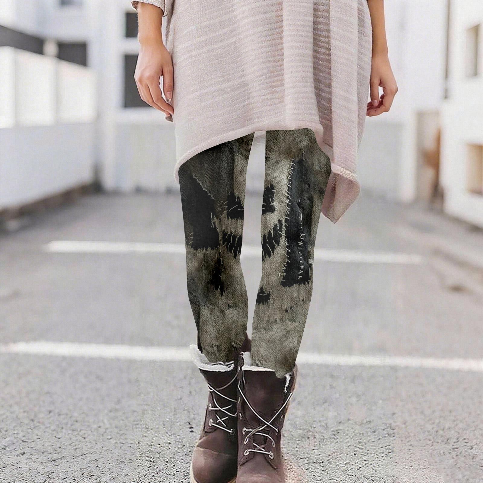 Damen Casual Mode Outdoor Halloween Bedruckte Slim Elastische Yogahose Cropped Hose L schwarz von Joom DACH
