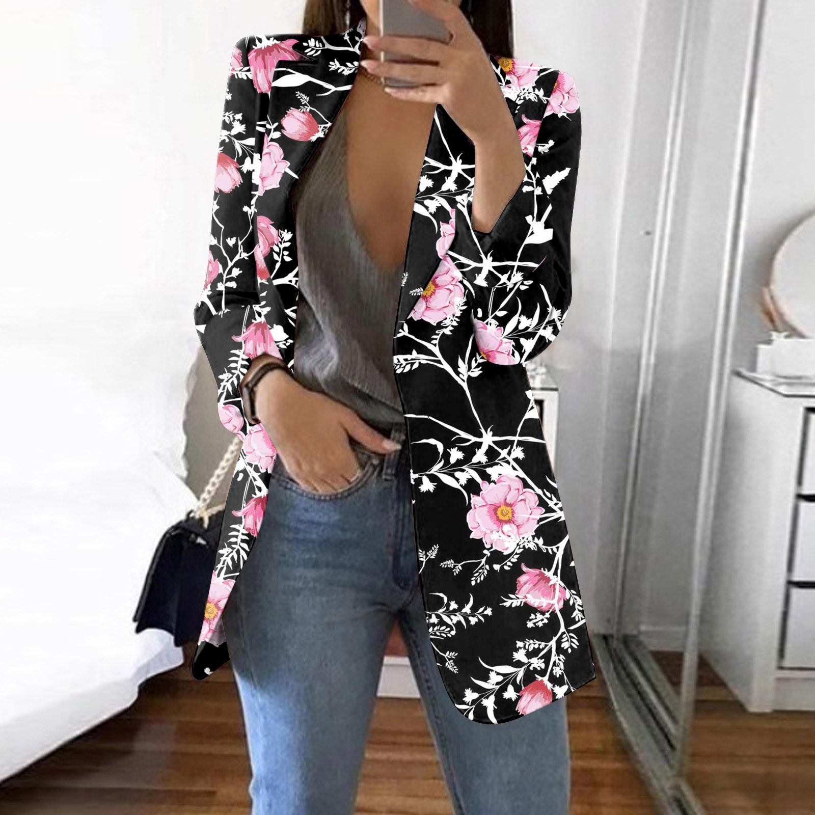 Damen Casual Mode Print Revers Langarm Slim Fit Jacke XXXXL rosa von Joom DACH