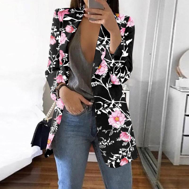 Damen Casual Mode Print Revers Langarm Slim Fit Jacke XXXXL rosa von Joom DACH