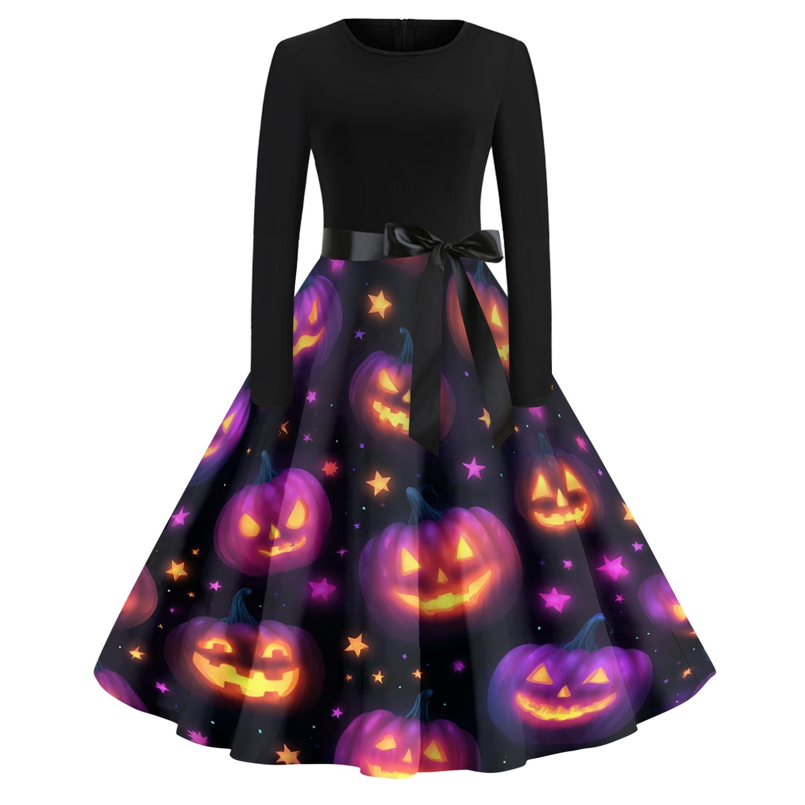 Damen Casual Mode Rundhals Halloween Bedrucktes Vintage Kleid L violett Damen Casual Mode Rundhals Halloween Bedrucktes Vintage Kleid L violett von Joom DACH
