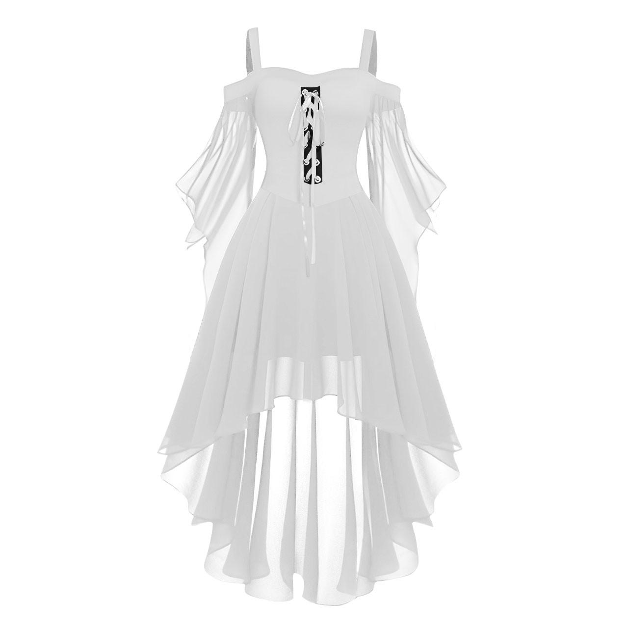 Damen Casual Plus Size Cold Shoulder Kleid Einfarbig Chiffon Schmetterlingsärmel Gothic Kleid S weiß von Joom DACH