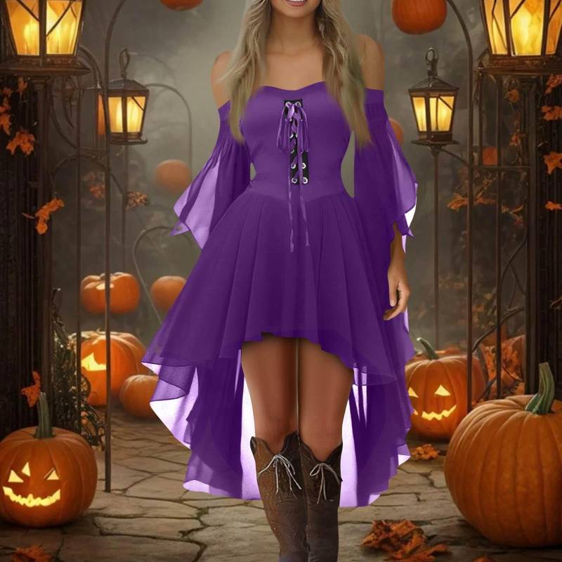 Damen Casual Plus Size Cold Shoulder Kleid Einfarbig Chiffon Schmetterlingsärmel Gothic Kleid XXL von Joom DACH