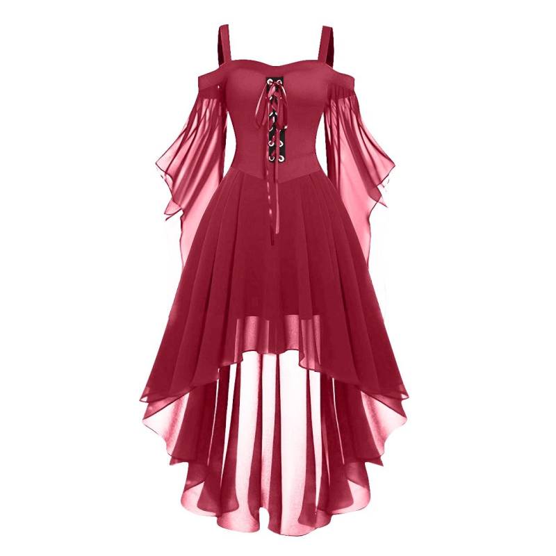 Damen Casual Plus Size Cold Shoulder Kleid Einfarbig Chiffon Schmetterlingsärmel Gothic Kleid XXXL von Joom DACH