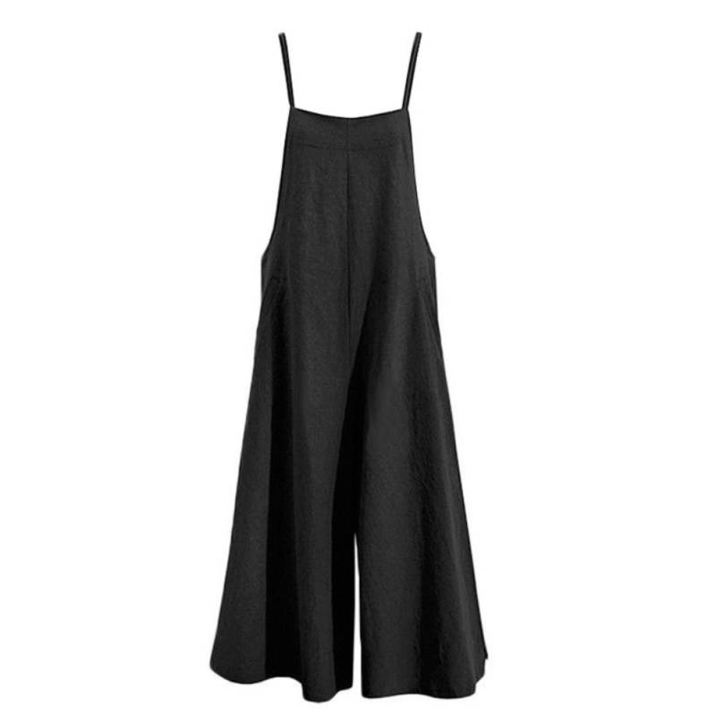 Damen Casual Solid Jumpsuits Spaghettiträger Hose mit weitem Bein Übergroße Latzhose Latzhose 5XL schwarz von Joom DACH