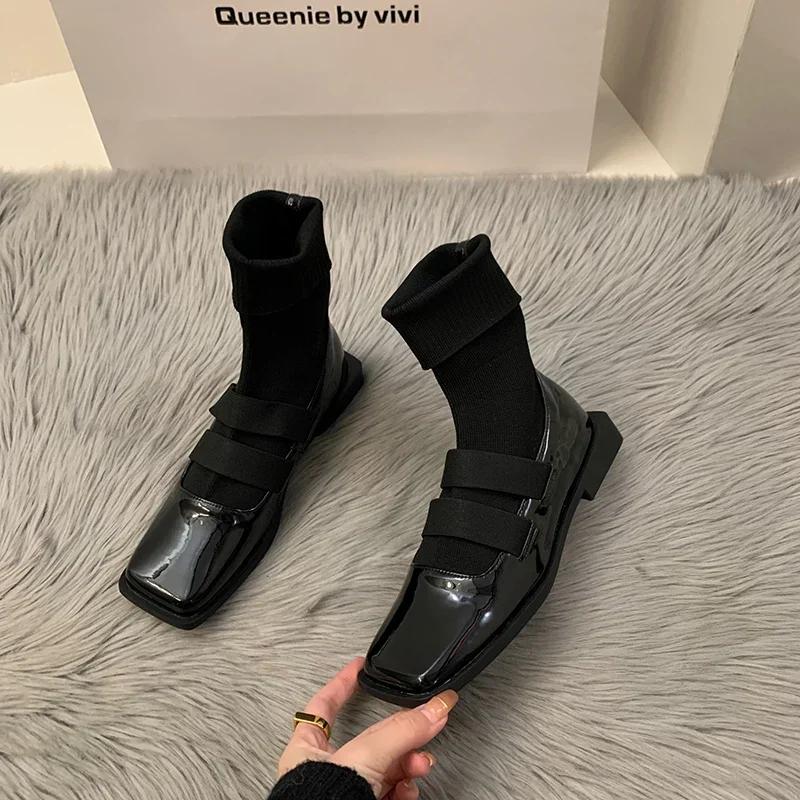 Damen Chelsea Boots Fashion Slip On Damen Comfort Flats Kurze Stiefel Schuhe Schwarz Lackleder Damen Winterschuhe 39 von Joom DACH