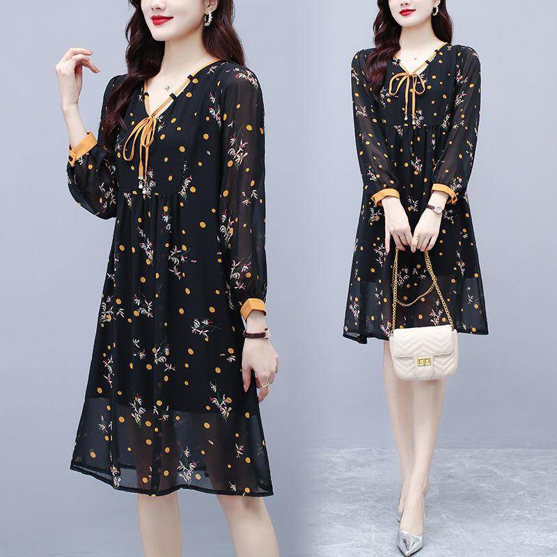 Damen Chic Print Schnürung Langarmkleid Alterungsbeständiges Modetemperament Schlanke A-Linie Kleider XXXL Damen Chic Print Schnürung Langarmkleid Alterungsbeständiges Modetemperament Schlanke A-Linie Kleider XXXL von Joom DACH