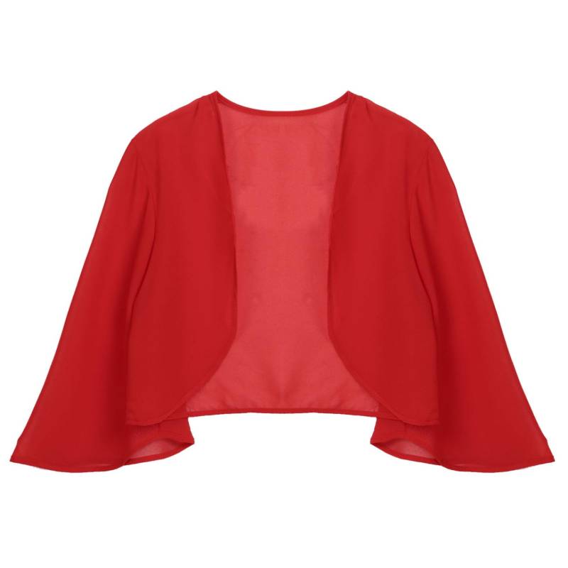Damen-Chiffon-Bolero-Achseljacke, vorne offen, 3/4-Ärmel, kurze Strickjacke für Hochzeit, Party M rot von Joom DACH