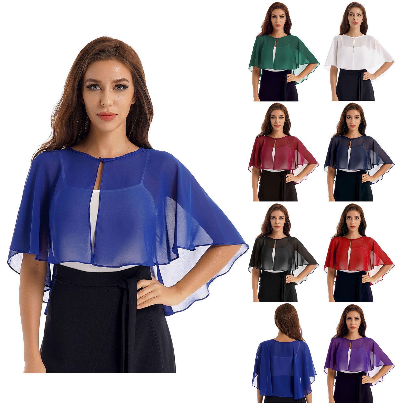 Damen Chiffon Cape Schal Einknopf Überwurf Transparent Hochzeitsfeier Kleid Wickeltuch für Braut oder Abendveranstaltungen One Size rot von Joom DACH