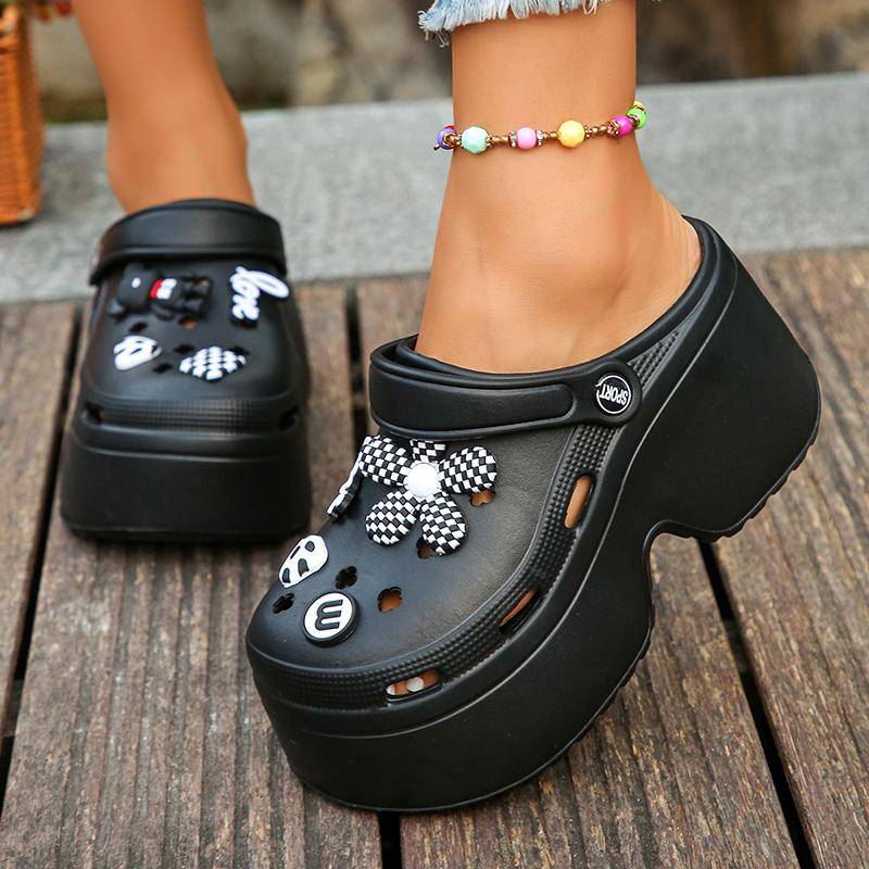 Damen Chunky Plateau Sandalen 2024 Sommer Weiche Dicke Sohle DIY Clogs Gartenschuhe Frau Geschlossene Zehe Rutschfeste Strand Slides Sandalen 39-40 von Joom DACH