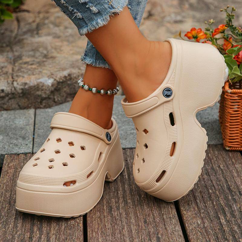 Damen Chunky Plateau Sandalen 2024 Sommer Weiche Dicke Sohle DIY Clogs Gartenschuhe Frau Geschlossene Zehe Rutschfeste Strand Slides Sandalen 39-40 khaki von Joom DACH