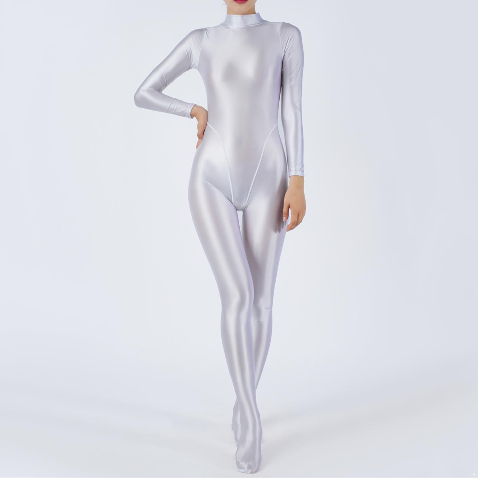 Damen Club Dance Show Kostüm Skinny Jumpsuit Ganzkörper-Bodysuit Bodystocking Rash Guard zum Tauchen Surfen Yoga Pole Dance L weiß von Joom DACH