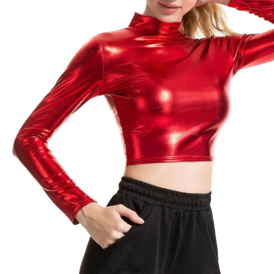 Damen Club Top Halbhoher Kragen Glänzende Oberfläche Schmaler, Taillenfreier, Einfarbiger Pullover Weicher, Atmungsaktiver Crop Top Für Pole Dance Performance Party M von Joom DACH