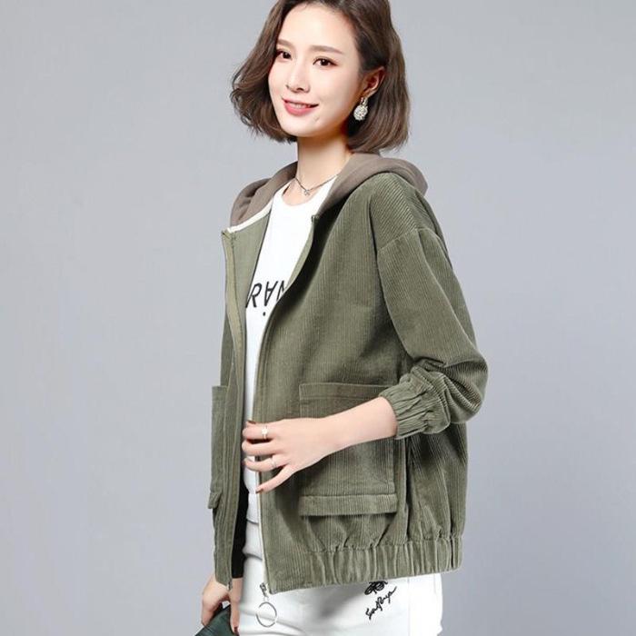 Damen-Cordjacke mit Kapuze und Taschen – vielseitig, leicht, für Frühling, Herbst und Winter XL armee grüne von Joom DACH