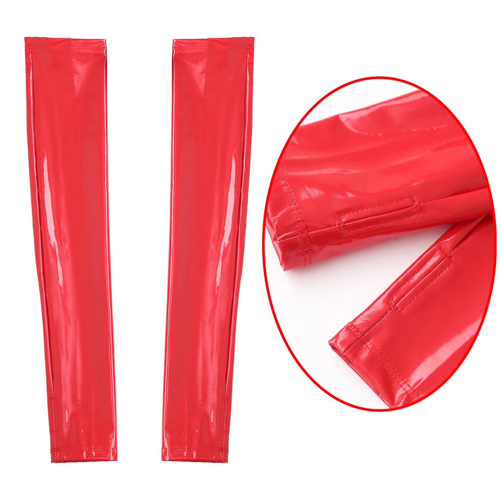 Damen Cosplay Nachtclub Party Kostüm Lange Feste Handschuhe Fingerlose Fäustlinge Glänzendes Leder Wet Look Oversleeve Clubwear Zubehör One Size rot von Joom DACH