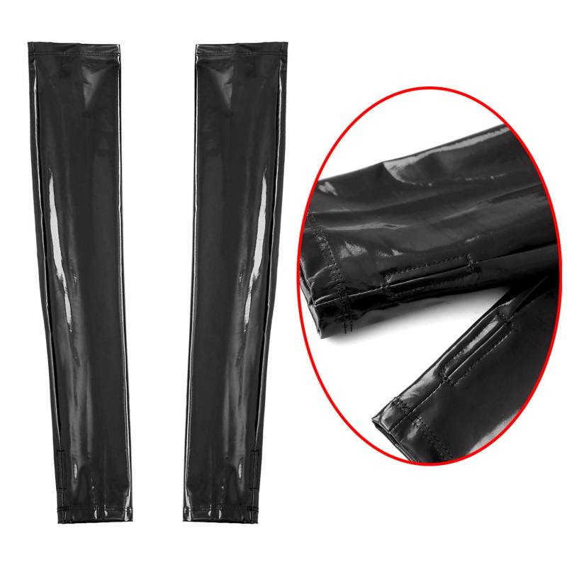 Damen Cosplay Nachtclub Party Kostüm Lange Feste Handschuhe Fingerlose Fäustlinge Glänzendes Leder Wet Look Oversleeve Clubwear Zubehör One Size schwarz von Joom DACH