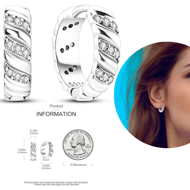 Damen-Creolen aus 925er-Silber, funkelnder Pavé-Cz, luxuriöser edler Schmuck, Geschenk für Hochzeit, Verlobung, Party, schlichter Ohrring von Joom DACH
