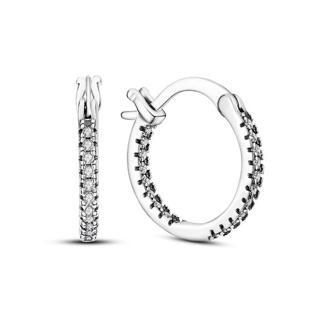 Damen-Creolen aus 925er-Silber, funkelnder Pavé-Cz, luxuriöser edler Schmuck, Geschenk für Hochzeit, Verlobung, Party, schlichter Ohrring von Joom DACH