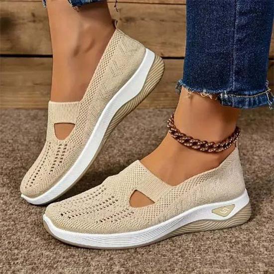 Damen Cut-out Sneakers Lässige atmungsaktive Slip-On-Wanderschuhe Leichte flache Outdoor-Schuhe 39 beige von Joom DACH
