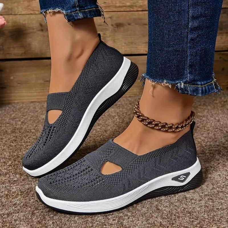 Damen Cut-out Sneakers Lässige atmungsaktive Slip-On-Wanderschuhe Leichte flache Outdoor-Schuhe 39 dunkelgrau von Joom DACH