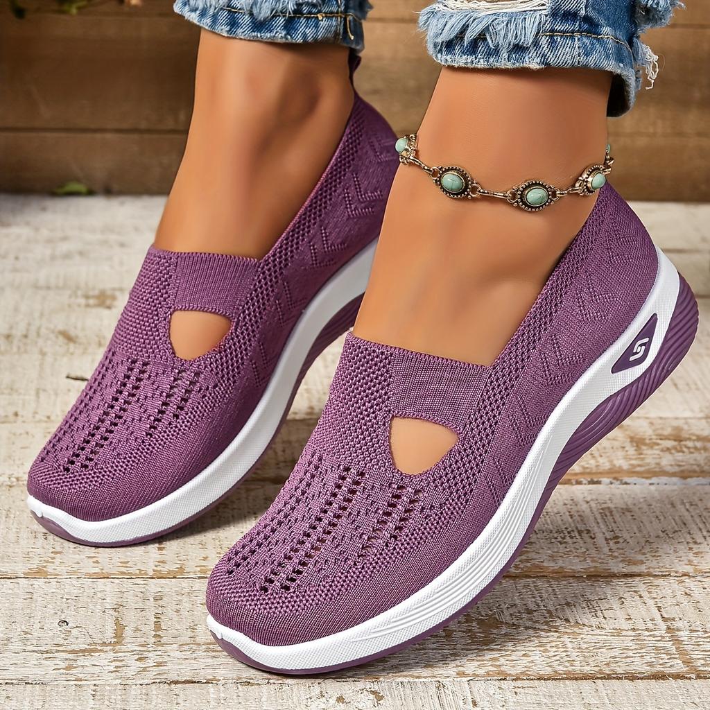 Damen Cut-out Sneakers Lässige atmungsaktive Slip-On-Wanderschuhe Leichte flache Outdoor-Schuhe 39 violett von Joom DACH