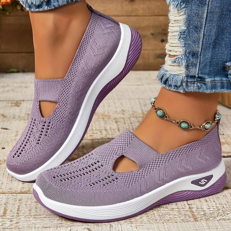 Damen Cut-out Sneakers Lässige atmungsaktive Slip-On-Wanderschuhe Leichte flache Outdoor-Schuhe 40 licht lila von Joom DACH